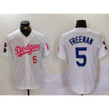 Boles Los Angeles Dodgers #5 Freddie Freeman White Pink  Vin & Kobe Patch Stitched Jerseys