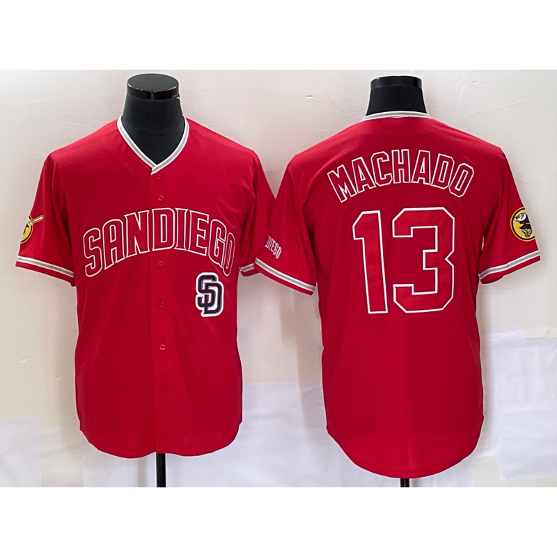Boles  San Diego Padres #13 Manny Machado Red  NEW 2023 Cool Base Stitched Jersey