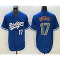 Boles Los Angeles Dodgers #17 Shohei Ohtani Number Blue Green  Stitched Cool Base Jerseys