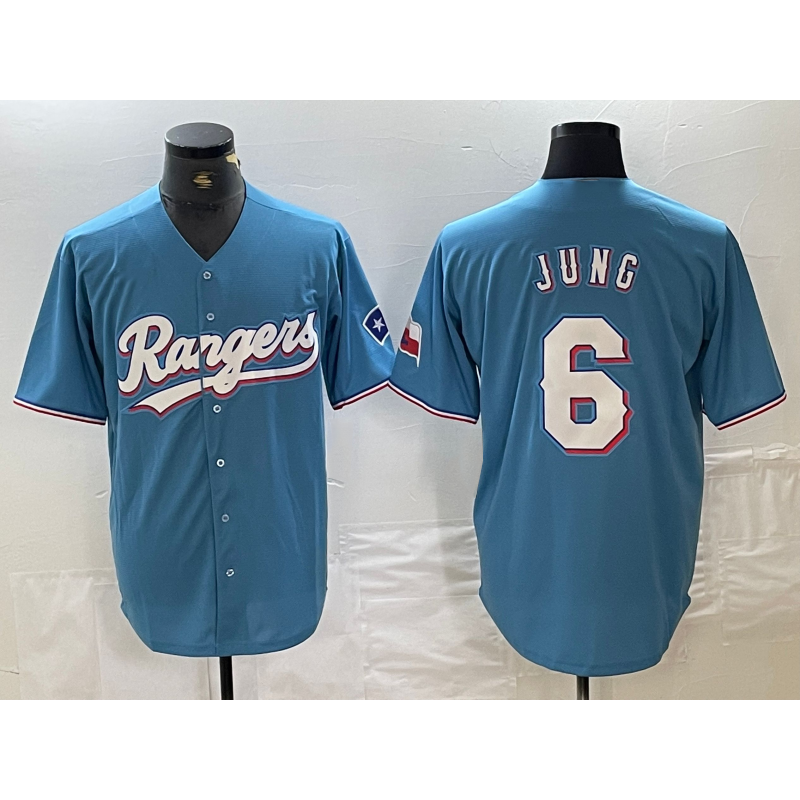Boles Texas Rangers #6 Josh Jung Light Blue  Team Logo Cool Base Jersey