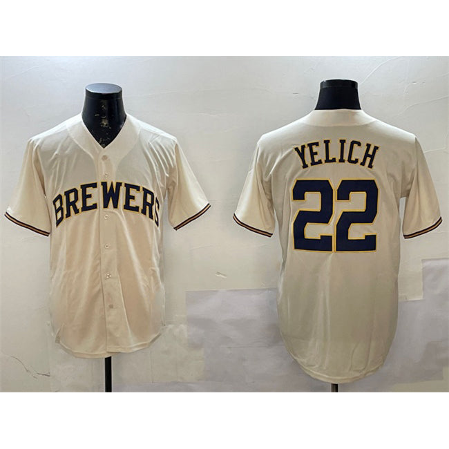 Boles    Milwaukee Brewers #22 Christian Yelich Cream  Cool Base Stitched Jersey