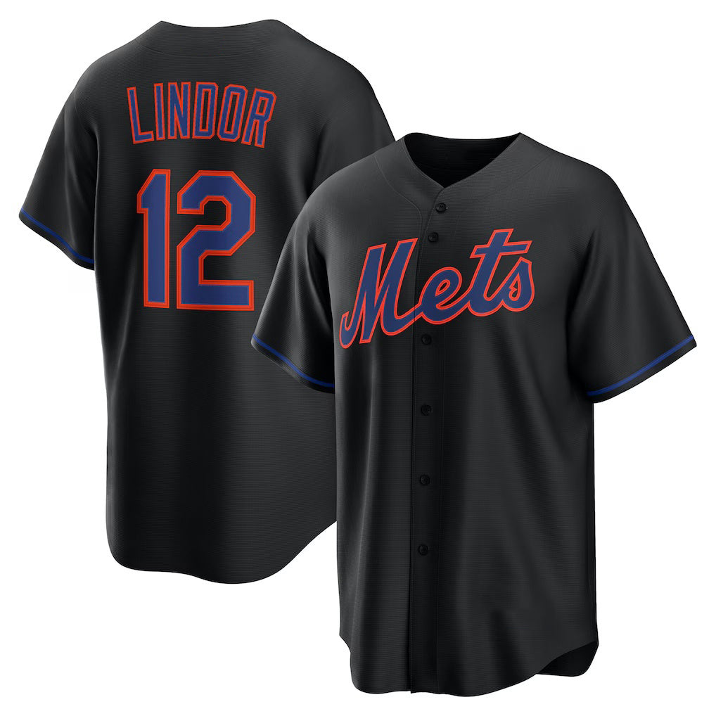 Boles  New York Mets #12 Francisco Lindor Black  Alternate Replica Jersey