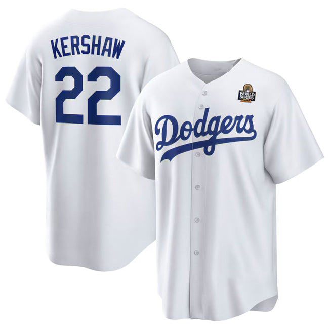 Boles Los Angeles Dodgers #22 Clayton Kershaw White  2024 World Series Cool Base Stitched Jersey