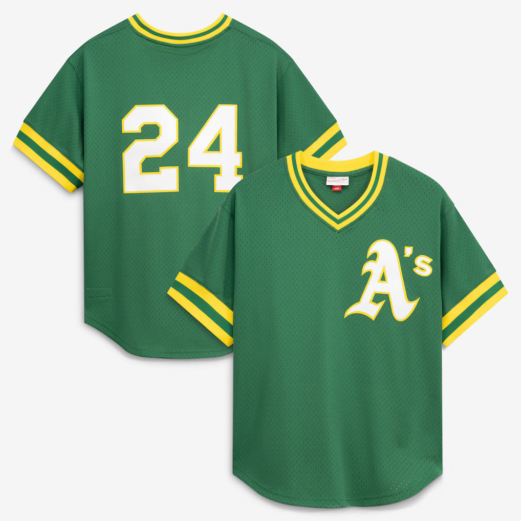 Boles  Oakland Athletics  #24 Rickey Henderson Mitchell & Ness Green  Authentic Batting Practice Jersey 2
