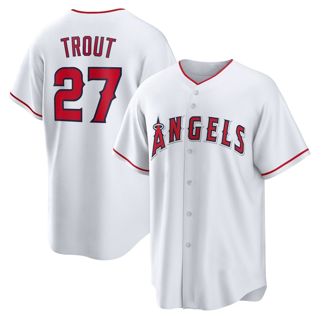 Boles Los Angeles Angels #27 Mike Trout White  Home Replica Player Name Jersey