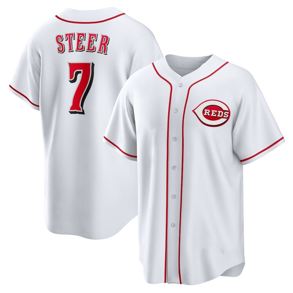 Boles Cincinnati Reds #7 Spencer Steer White  Home Replica Jersey