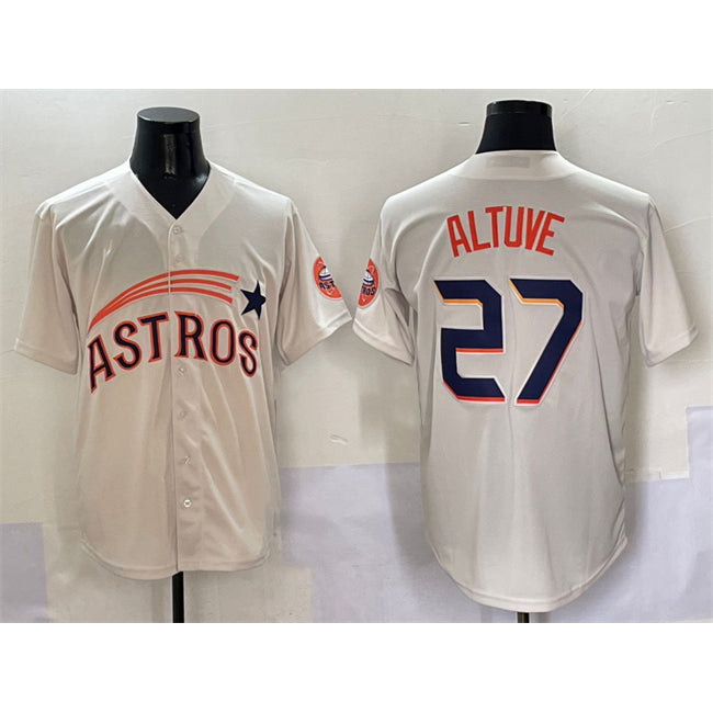 Boles Houston Astros #27 Jose Altuve Cream  Throwback Cooperstown Collection Limited Stitched Jersey