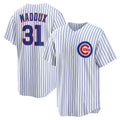 Boles  Chicago Cubs #31 Greg Maddux White  Home Retired Player Replica Jersey