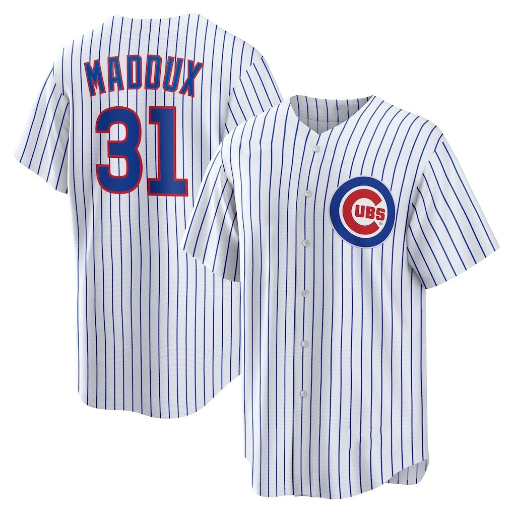 Boles  Chicago Cubs #31 Greg Maddux White  Home Retired Player Replica Jersey