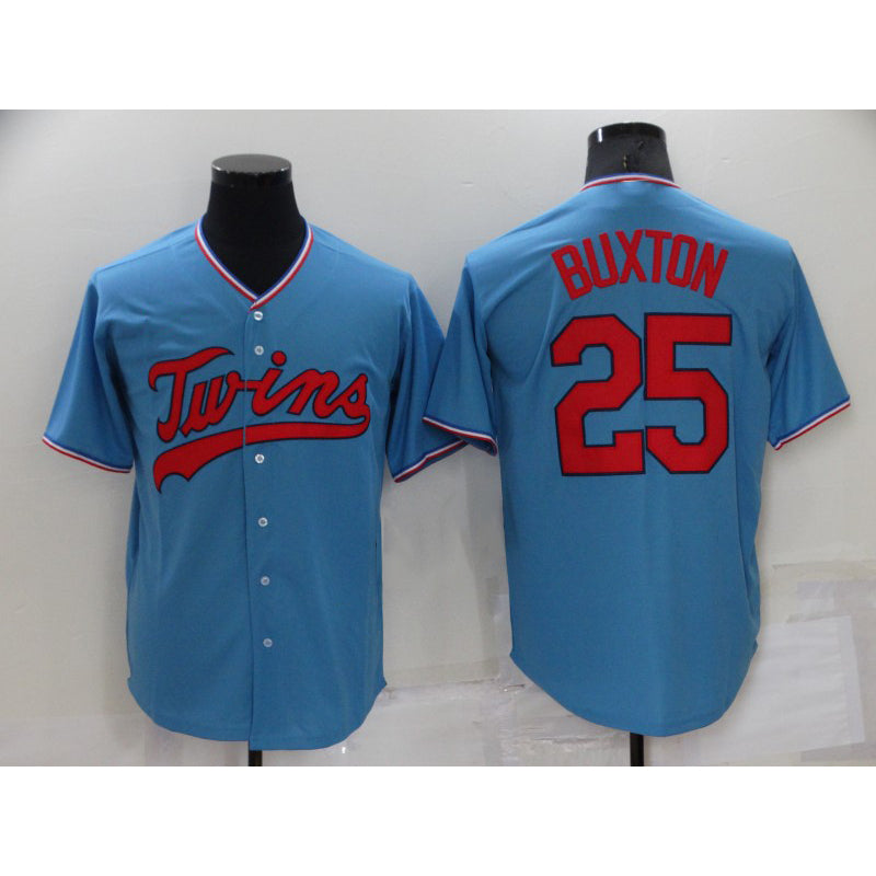 Boles  Minnesota Twins #25 Byron Buxton Light Blue  Pullover Throwback Cooperstown Jersey