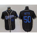 Boles Los Angeles Dodgers #50 Mookie Betts Number Black  Cool Base With Patch Stitched Jerseys