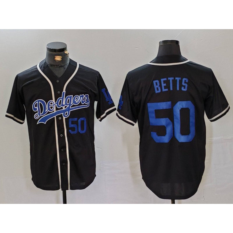 Boles Los Angeles Dodgers #50 Mookie Betts Number Black  Cool Base With Patch Stitched Jerseys