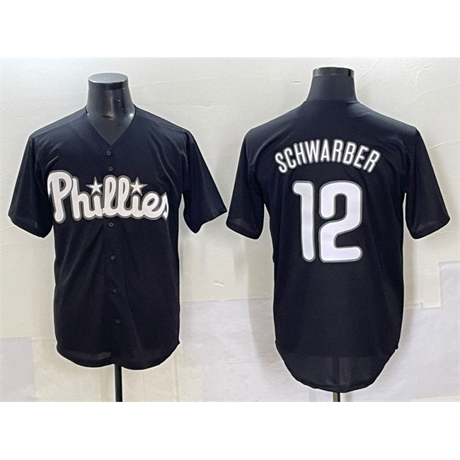 Boles  Philadelphia Phillies #12 Kyle Schwarber Black  Lights Out Limited Stitched Jersey