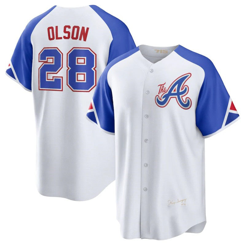 Boles Atlanta Braves #28 Matt Olson White  2023 City Connect Cool Base Stitched Jersey
