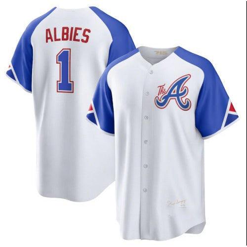 Boles Atlanta Braves #1 Ozzie Albies White  2023 City Connect Cool Base Stitched Jersey