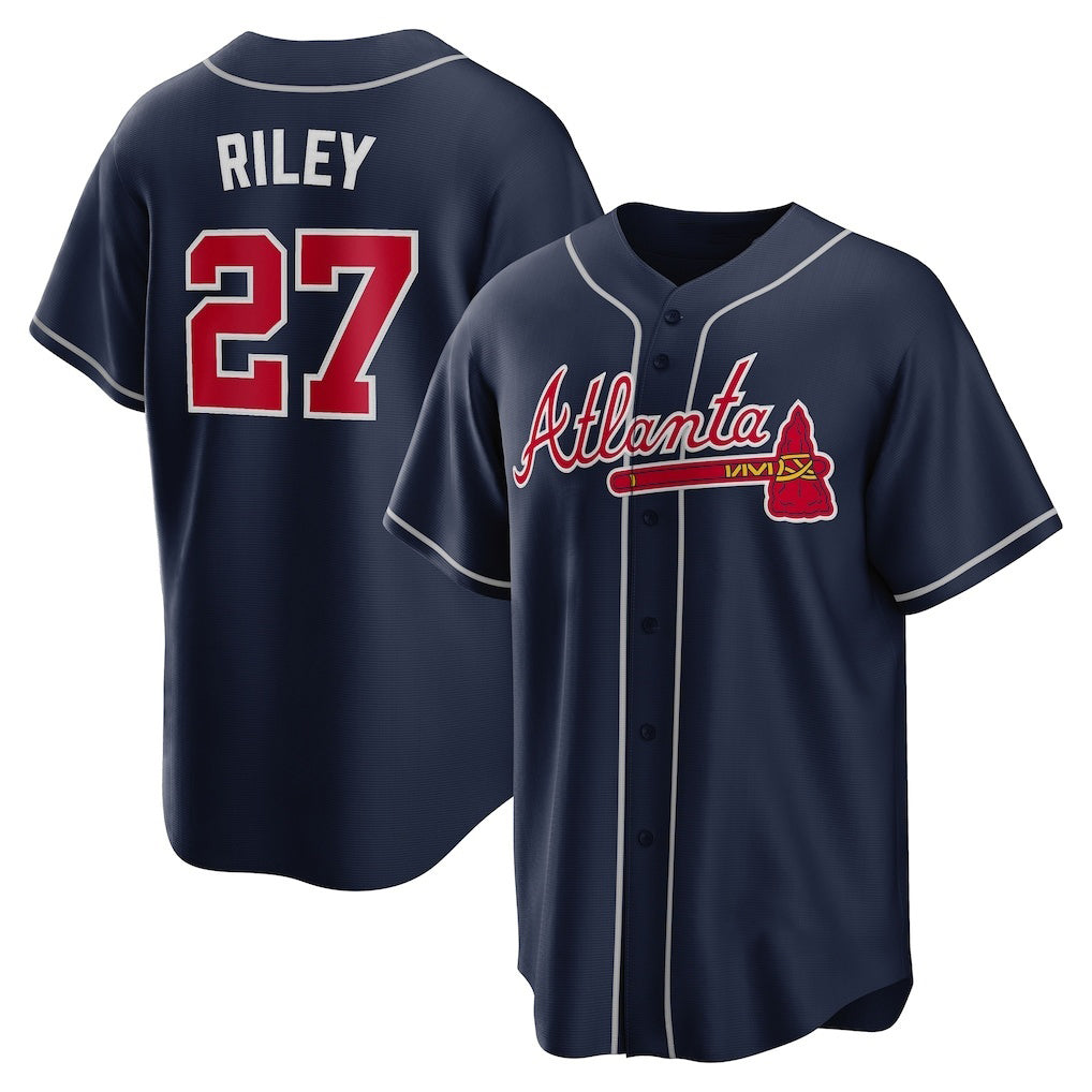 Boles Atlanta Braves #27 Austin Riley Navy  Alternate Replica Jersey