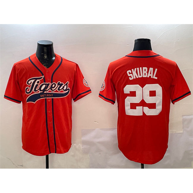 Boles Detroit Tigers #29 Tarik Skubal Orange  With Patch Cool Base Stitched Jersey 2
