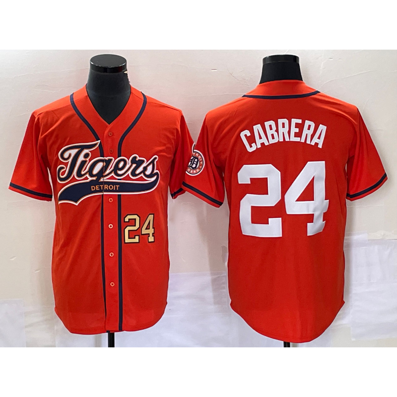 Boles Detroit Tigers #24 Miguel Cabrera Number Orange  Cool Base Stitched Jersey