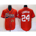 Boles Detroit Tigers #24 Miguel Cabrera Number Orange  Cool Base Stitched Jersey