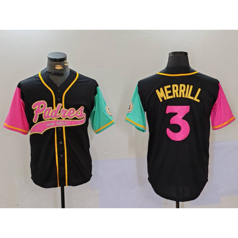 Boles  San Diego Padres #3 Jackson Merrill Black  NEW 2023 City Connect Cool Base Stitched Jersey