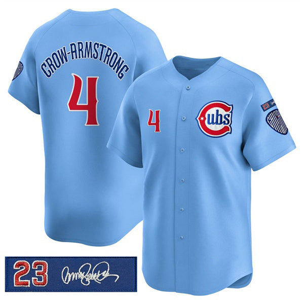 Boles  Chicago Cubs #4 Pete Crow-Armstrong Blue  'Ryne Sandberg Tribute' Vapor Limited V3 Stitched Jersey