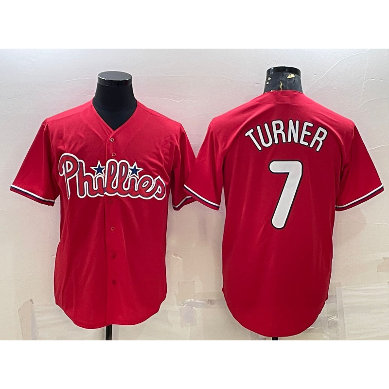 Boles  Philadelphia Phillies #7 Trea Turner Red  Cool Base Stitched Jersey