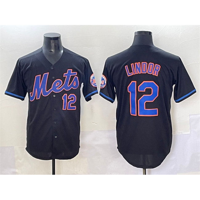 Boles  New York Mets #12 Francisco Lindor Black  Alternate Limited Stitched Jersey