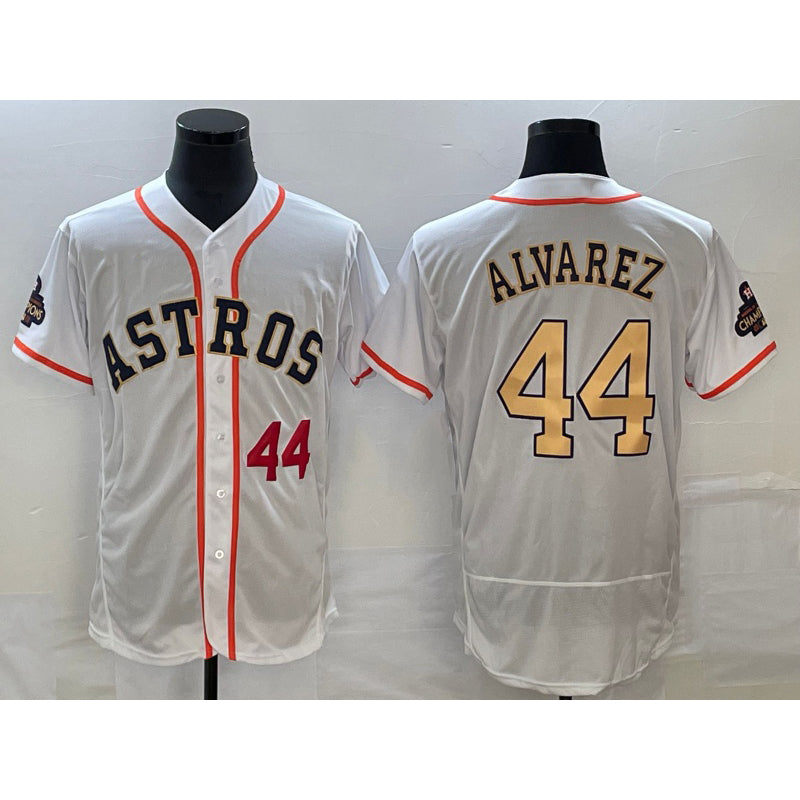 Boles Houston Astros #44 Yordan Alvarez Number 2023 White Gold  World Serise Champions Patch Flex Base Stitched Jersey