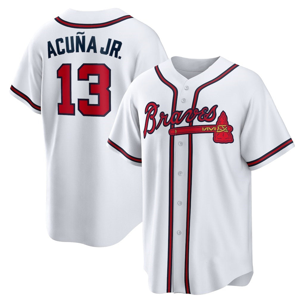 Boles Atlanta Braves #13 Ronald Acuna Jr. White  Home Replica Player Name Jersey