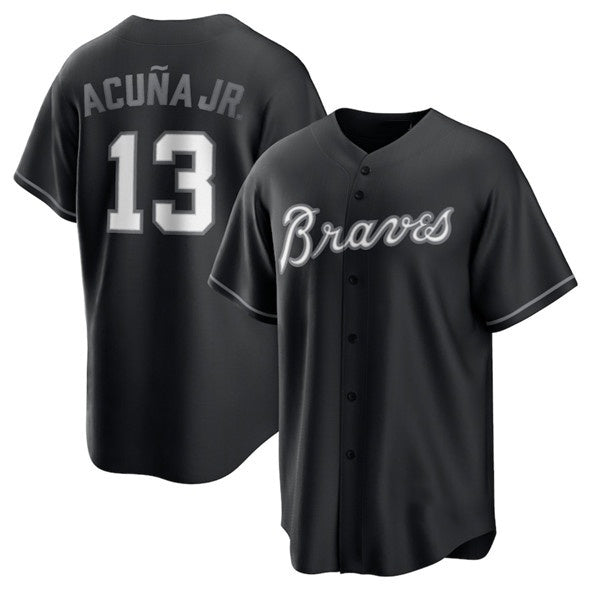 Boles Atlanta Braves #13 Ronald Acuna Jr. Black  Lights Out Limited Stitched Jersey