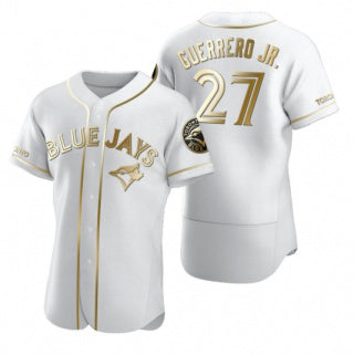Boles  Toronto Blue Jays #27 Vladimir Guerrero Jr. White Gold  Flex Base Stitched Jersey