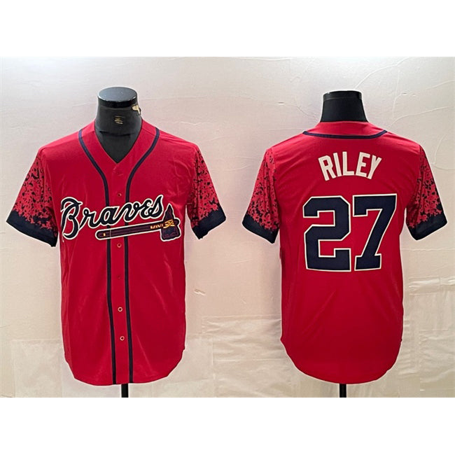 Boles Atlanta Braves #27 Austin Riley Red  City Connect Cool Base Stitched Jersey