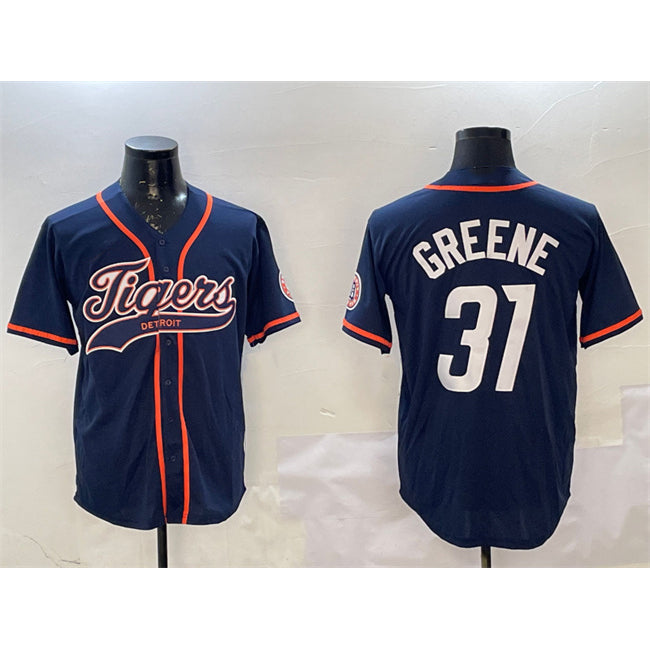 Boles Detroit Tigers #31 Riley Greene Navy  With Patch Cool Base Stitched Jersey