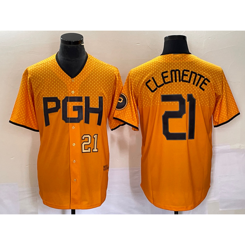 Boles  Pittsburgh Pirates #21 Roberto Clemente Number Gold  2023 City Connect Stitched Jersey