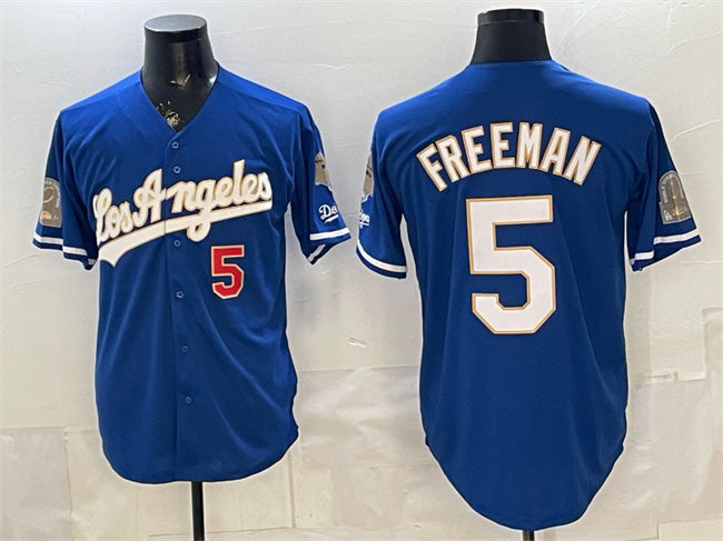 Boles Los Angeles Dodgers #5 Freddie Freeman Royal  2026 Gold Collection 9x & B2B Champs Patch Stitched Jersey