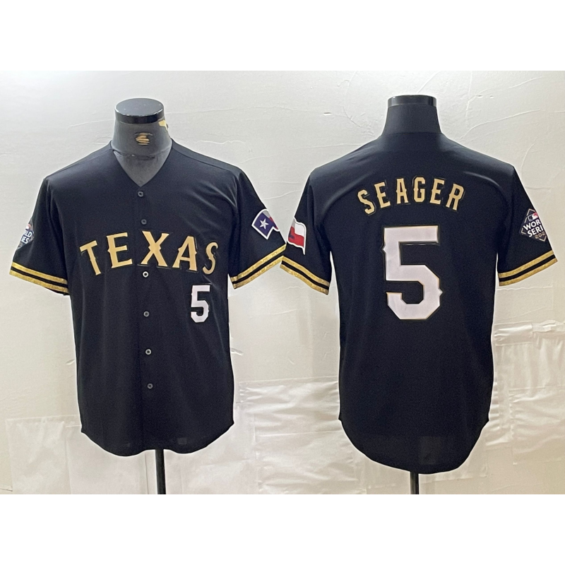 Boles Texas Rangers #5 Corey Seager Number Black Gold  Cool Base Stitched Jersey