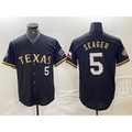 Boles Texas Rangers #5 Corey Seager Number Black Gold  Cool Base Stitched Jersey