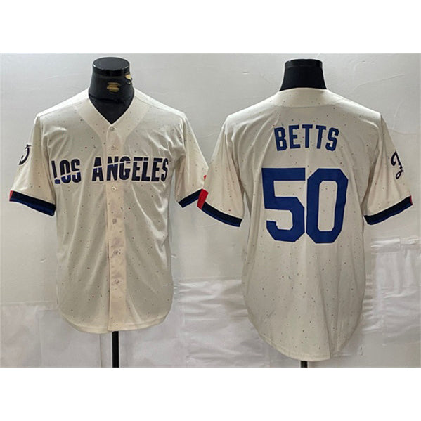 Boles Los Angeles Dodgers #50 Mookie Betts Cream  Stitched Jersey