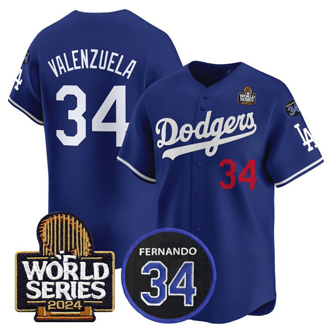 Boles Los Angeles Dodgers #34 Toro Valenzuela Royal  2024 World Series With Fernando Memorial Patch Limited Stitched Jersey